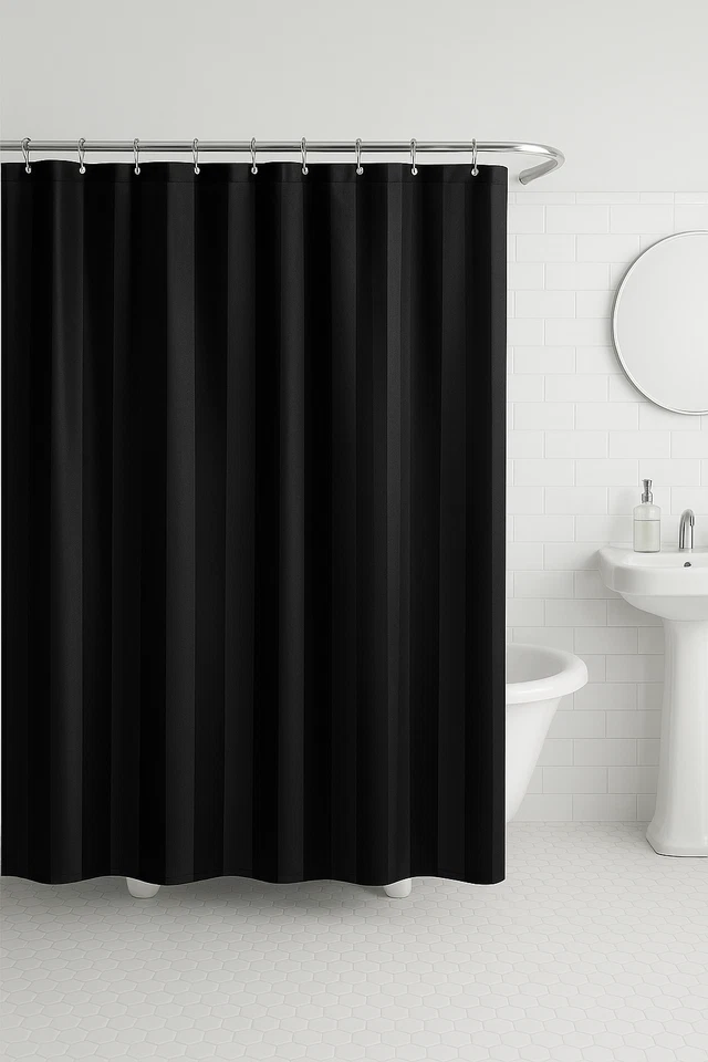Black 182cm x 182cm Water Repellant Mould Repellant Shower Curtain And Rings - Image 1 of 1