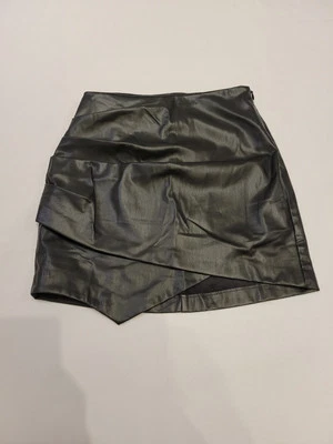 NWT Zara Faux Leather Black Mini Skirt Size Small Asymmetric Hem  - Image 1 of 4