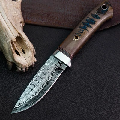 Cuchillo Damasco/Acero 8.7" Listo para Regalo Full Tang Hunt it Hunt + Funda de Cuero Foto 1 de 4