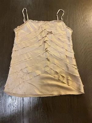 Joie Silk Brown Polka Dot, Ruffed , Spaghetti Strap Blouse, Top Sz L - Image 1 of 4