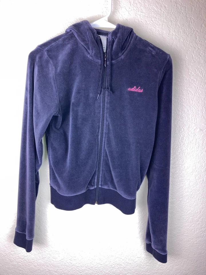 Adidas Women's Purple Long Sleeve Velour Full Zip Retro Y2K Hoodie Size S - Image 1 of 4