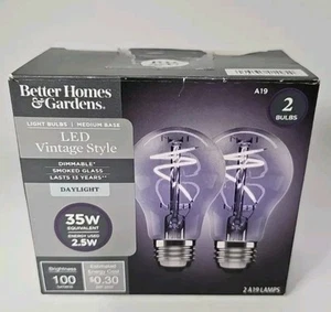 2pk A19 Vintage LED Light Bulbs 35W Smoked Glass Finish Better Homes & Gardens - Picture 1 of 2