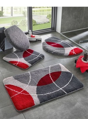 Hagemann Badvorleger 50 x 50 cm - WC-Vorlage mit Ausschnitt grau rot Gr. 4 NEU - Bild 1 von 4