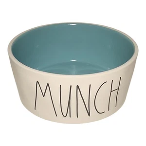 Rae Dunn Munch Dog Cat Pet Heavy Food Drink Bowl Teal Blue White 8" By Magenta - Picture 1 of 6