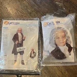 Complete Colonial Man Benjamin Franklin Costume With Glasses And Wig Kids 10-12 - Picture 1 of 10