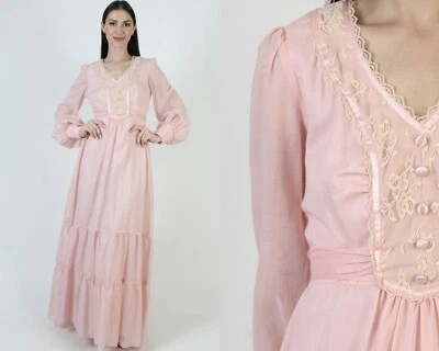 Maxi Vestido Vintage Candi Jones California Rosa Barbiecore Pradera Victoriano Foto 1 de 4