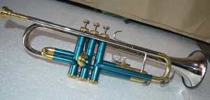 TRUMPET BLUE NICKEL Finish Bb flat Trumpet With Free HARD Case+M/P+FAST SHIP - Picture 1 of 1