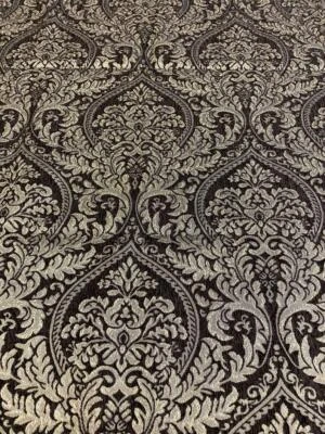 Napoli Dorado Marrón Oscuro Damasco sobre Oro Chenilla Damasco 54" Ancho Tela Tapicería Foto 1 de 3