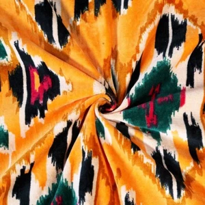Luxury Indian Orange Soft Velvet Ikat Art Fabric Upholstery Dressmaking Sewing - Picture 1 of 5