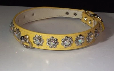Dog Collar Rhinestone Yellow Elegant Silver Filigree AB Crystal Jewels Bling! - Image 1 of 4