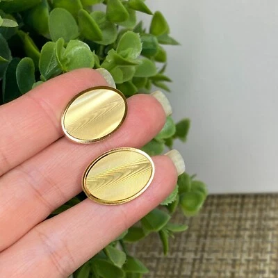 Pierre Cardin Oval Moire Cufflinks Mens Machined Woodgrain Vintage Gold Tone - Image 1 of 4