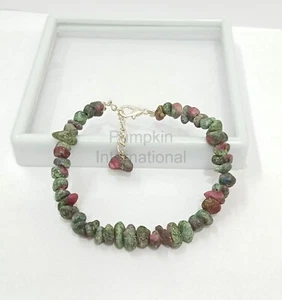 Natural Ruby Zoisite Rough Beads Bracelet With Silver Plated Chain - Picture 1 of 8