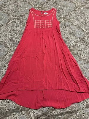 Antiguo Vestido Azul Marino Niñas Línea A Rojo Beige Alto Bajo Bordado Cerradura Espalda XL 14 Foto 1 de 4