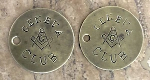 2 VTG Masonic Members Brass Trade Tokens: GENEVA CLUB NY; Fraternal Masons - Picture 1 of 2