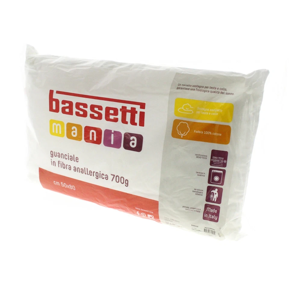 Guanciale Bassetti in 100% cotone imbottitura fibra anallergica cuscino 700 gr - Immagine 1 di 4