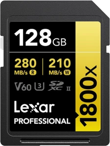 Lexar 128GB Professional 1800X UHS-II SDXC Memory Card (Gold Series) - Picture 1 of 6