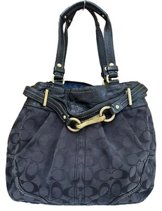 Bolso de Hombro Coach Hampton Negro “C” Monograma Holgado Latón Cuero Borde Y2K - Imagen 1 de 12