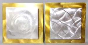 Contemporary Modern Abstract Swirl Art Metal 2-Tone Wall Plaque Set - Picture 1 of 4