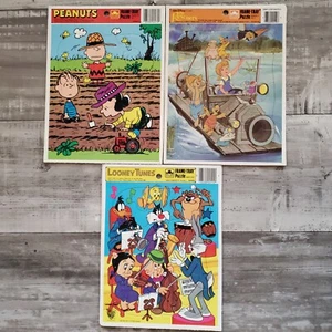 Vintage Golden Frame Tray Puzzle Peanuts The Rescuers Looney Tunes Lot of 3 - Picture 1 of 7