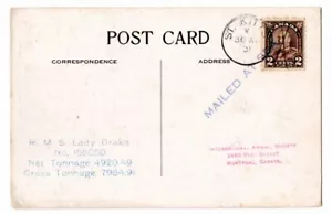 1931 scarce Lady Drake + Mailed at Sea handstamps on PC of Ship from St Kitts - Picture 1 of 2