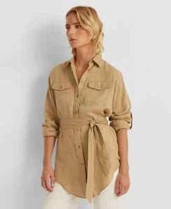 Lauren Ralph Lauren 100% Linen Belted Linen Khaki Shirt Size X/Large-$125 - Picture 1 of 14
