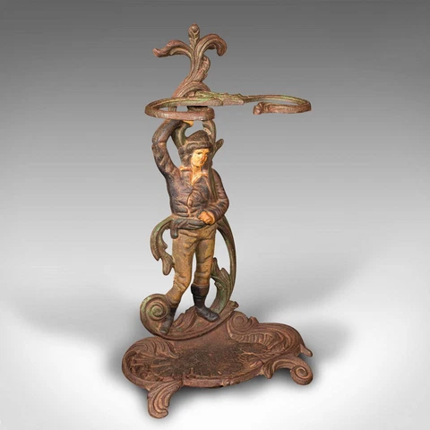 Antique Figural Umbrella Stand, French, Painted, Decorative Hall Rack, Victorian Cover