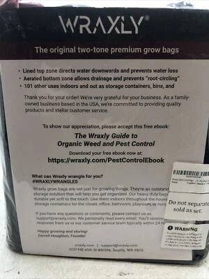 Wraxly Fabric Grow Bags-3 Gal. Premium Two-Tone Heavy-Duty 5-Pack + Bonus Bag - Image 1 of 3