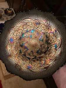 BlUE,10"-11", LARGE, BOWL1907.BALL FTD,TWO FLOWERS. FENTON - Bild 1 von 4
