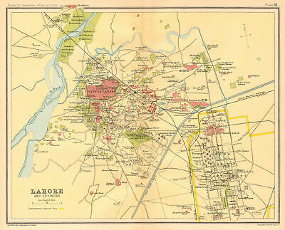 Lahore Town City Plan. Cantonment Key Buildings. British India/Pakistan 1931 Map • 109£