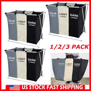3 Bags Laundry Hamper Cart Large Laundry Sorter Dirty Clothes Basket Organizer - Picture 1 of 15