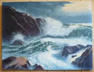 J. TARABEK VINTAGE COASTAL OIL OCEAN SEASCAPE SEA IMPRESSIONIST CALIFORNIA COAST - Picture 1 of 11