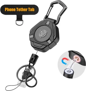 Oaridey magnetischer einziehbarer Schlüsselanhänger, strapazierfähiger Karabiner Abzeichen schwarz - Bild 1 von 2