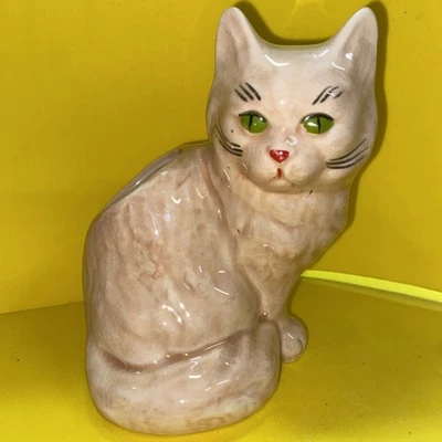 Vintage Brush McCoy Beautiful Sitting Cat Planter Green Eyes 5.5” - Image 1 of 4
