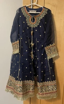 Maria B Girls Formal Dress NWOT Size 6–8 Navy Blue Embroidered - Image 1 of 4