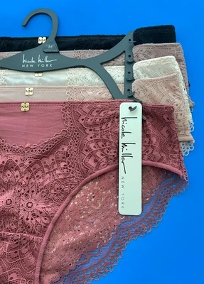 Calcinha de náilon 5 peças Nicole Miller NM1504 tamanho P, L sexy renda + malha elástica hipster - Imagem 1 de 4