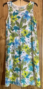 HOT COTTON MARC WARE L Floral Multicolor Sleeveless Linen Long Maxi Shift Dress - Picture 1 of 4