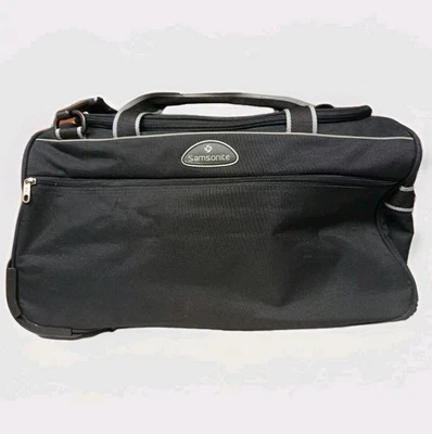Samsonite Black & Grey Stripe Rolling Duffel Travel Bag Telescopic Handle Wheels - Image 1 of 4