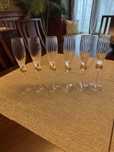 6 Champagne flutes 24K Gold Ball Union Street Glass - Picture 1 of 4