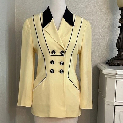 Fendi Vintage Retro Double Breasted Black And Yellow Blazer Size 8 - Image 1 of 4