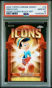 2025 Topps Cromo Disney Pinocho Icono Negro Refractor/10 Gemas Como Nuevo PSA 10 - Imagen 1 de 2