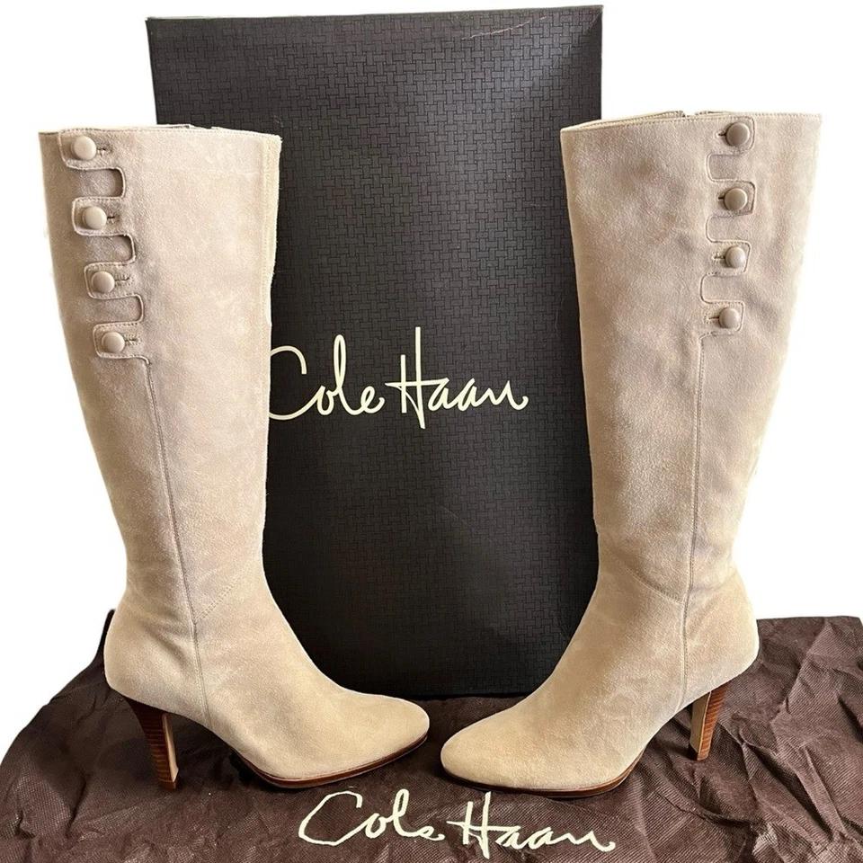 Botas de aire Cole Haan Samira talla 7 masilla gamuza tacones hasta la rodilla caja y bolsa antipolvo Foto 1 de 4
