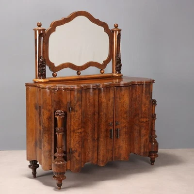 Commode Art Déco Ancienne avec Miroir Noyer 3 Tiroirs XXe Siècle Originale - Photo 1/4