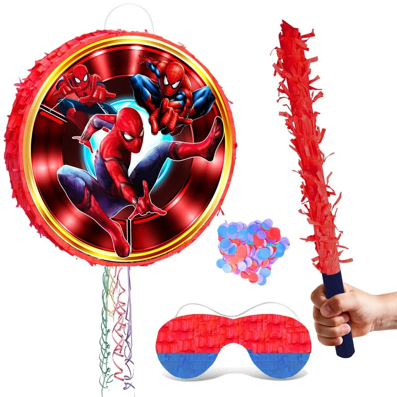 Spiderman Pinata, 4 peças Spiderman Round Pinata Sticks e Spiderman Game Eye Mask - Imagem 1 de 4