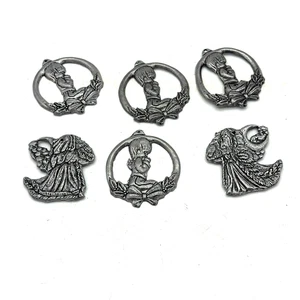 6er Set Vintage Zinn Weihnachtsschmuck Engel & Mädchen mit Kerzenmotiven - Bild 1 von 3