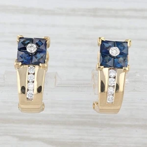 1.76ctw Zafiro Azul Diamante Pendientes 18k Oro Amarillo Omega Posterior - Imagen 1 de 6