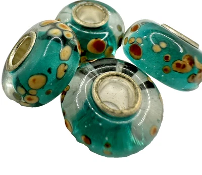 EB37 Cuentas de Agujero Grande de Resina Turquesa Azul Murano con Diseño Manchado, 4 Piezas Foto 1 de 4