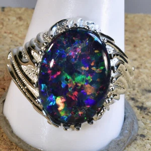 BARGAIN! Big Genuine Australian Opal Mans Solid 925 silver Ring (16938) - Picture 1 of 5
