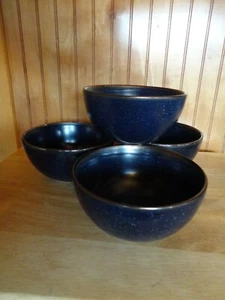 4 Mikasa JULIANNA Blue SOUP CEREAL BOWLS Navy Blue Speckle Stoneware Plat Trim - Picture 1 of 4