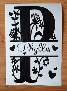 Personalise name Monogram bottle vinyl decal sticker flower heart family mum - Picture 1 of 7