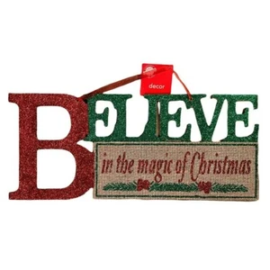 Believe In The Magic of Christmas Door Wall Decor Indoor Outdoor Reusable 15.5x7 - Picture 1 of 4